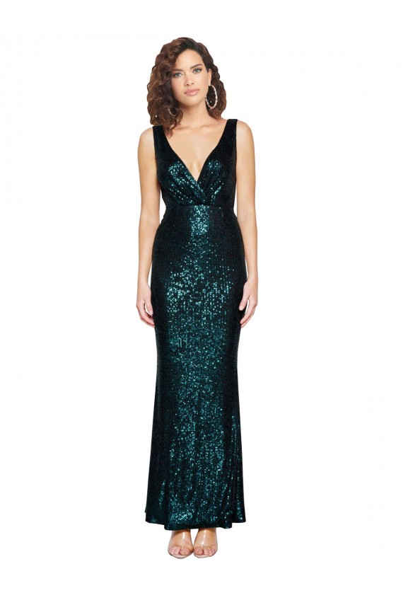Verde oscuro Sirena Cuello en V Lentejuela Largo Formales Vestidos de dama de honor / Vestidos de fiesta Al Por Mayor