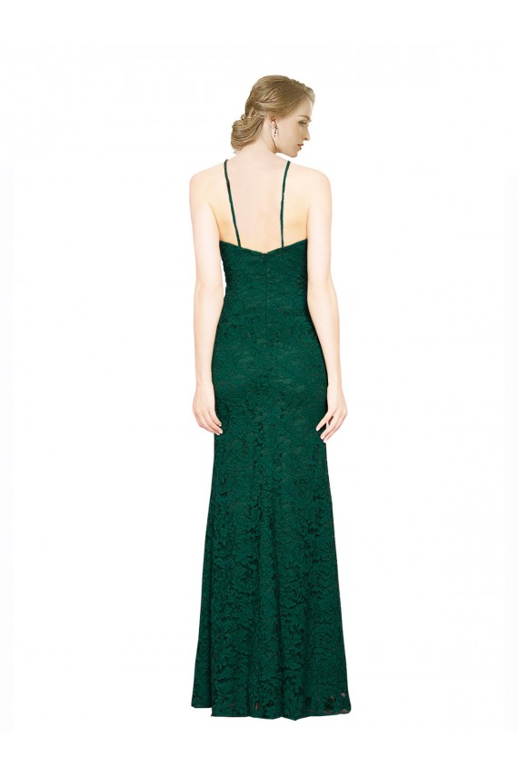 Verde oscuro Sirena Halter Cuello Alto Encaje Largo Vestidos de dama de honor / Vestidos de fiesta Al Por Mayor