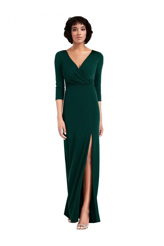 Verde oscuro Trompeta Cuello en V Spandex Largo Formales Vestidos de dama de honor / Vestidos de fiesta Al Por Mayor
