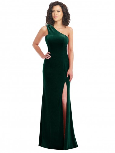 Verde oscuro Trompeta Un Hombre Terciopelo Elástico Largo Vestidos de dama de honor / Vestidos de fiesta Al Por Mayor