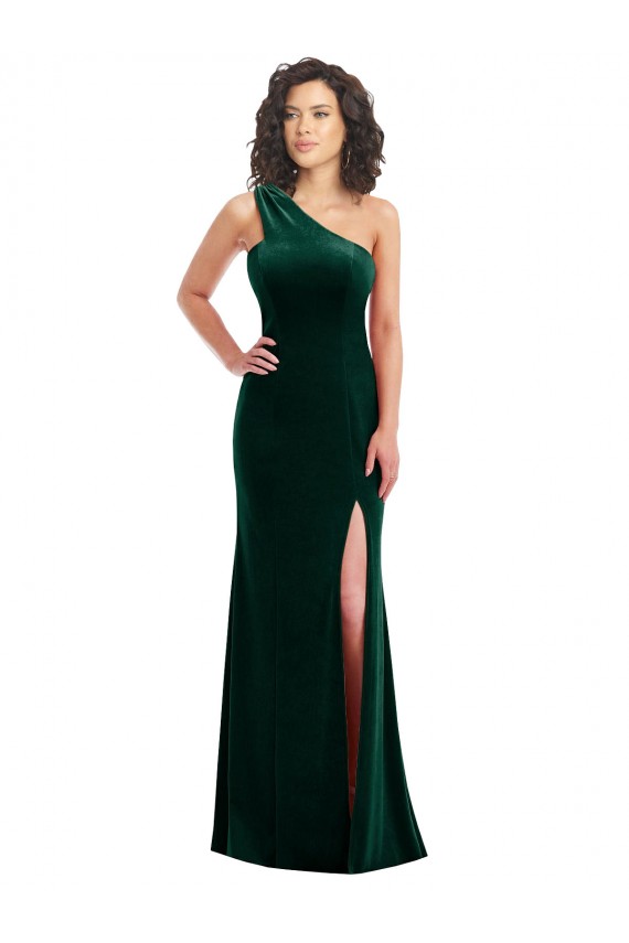 Verde oscuro Trompeta Un Hombre Terciopelo Elástico Largo Vestidos de dama de honor / Vestidos de fiesta Al Por Mayor