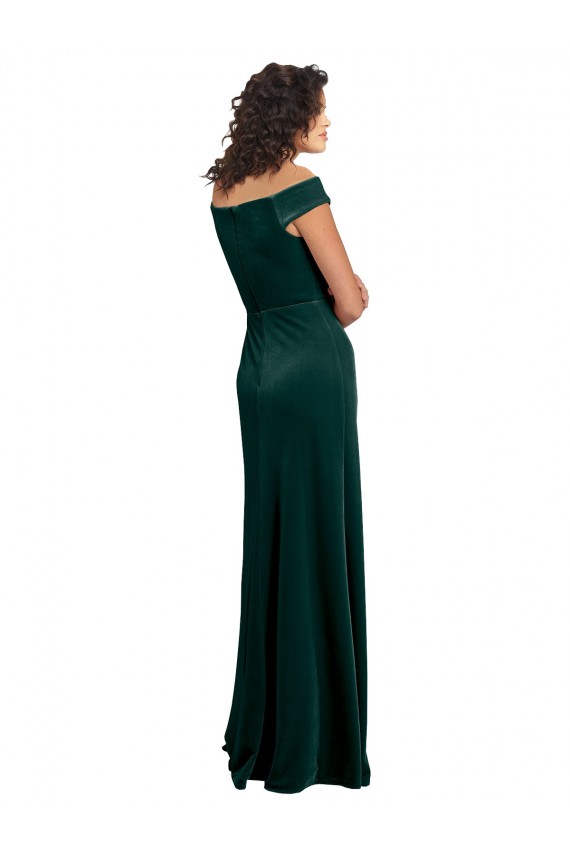 Verde oscuro línea A Cuadrado Terciopelo Elástico Largo Formales Vestidos de dama de honor / Vestidos de fiesta Al Por Mayor
