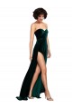 Verde oscuro línea A Cuello de Corazón Barrer tren Terciopelo Elástico Largo Vestidos de dama de honor / Vestidos de fiesta Al Por Mayor