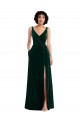 Verde oscuro línea A Cuello en V Terciopelo Elástico Largo Vestidos de dama de honor / Vestidos de fiesta Al Por Mayor