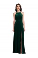Verde oscuro línea A Halter Cuello Alto Terciopelo Elástico Largo Vestidos de dama de honor / Vestidos de fiesta Al Por Mayor