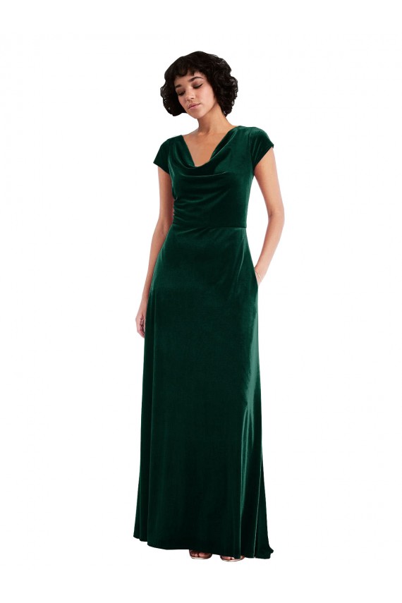 Verde oscuro línea A Terciopelo Elástico Largo Vestidos de dama de honor / Vestidos de fiesta Al Por Mayor