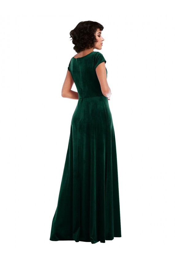 Verde oscuro línea A Terciopelo Elástico Largo Vestidos de dama de honor / Vestidos de fiesta Al Por Mayor