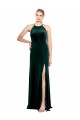 Verde oscuro línea A Tirantes espagueti Cuello joya Terciopelo Elástico Largo Vestidos de dama de honor / Vestidos de fiesta Al Por Mayor