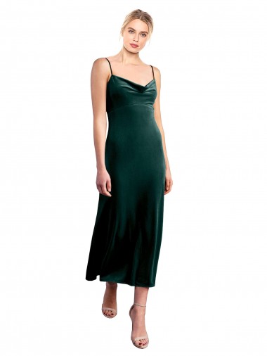 Verde oscuro línea A Tirantes espagueti Midi Terciopelo Elástico Corto Vestidos de dama de honor / Vestidos de fiesta / Vestidos de cóctel Al Por Mayor
