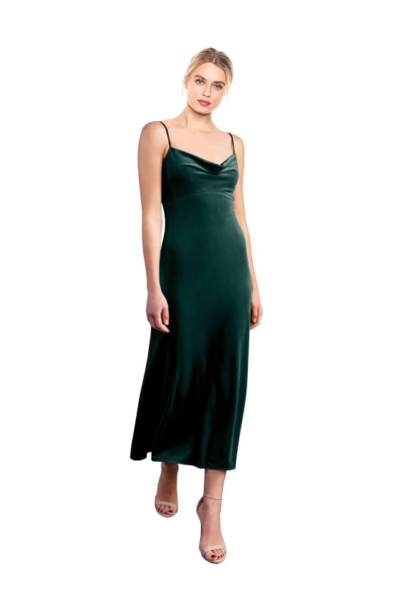 Verde oscuro línea A Tirantes espagueti Midi Terciopelo Elástico Corto Vestidos de dama de honor / Vestidos de fiesta / Vestidos de cóctel Al Por Mayor