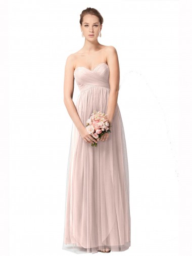 Vintage Rose línea A Cuello de Corazón Tul Largo Vestidos de dama de honor Al Por Mayor