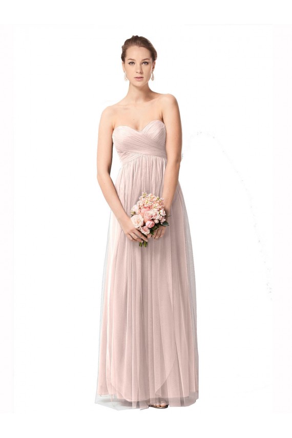 Vintage Rose línea A Cuello de Corazón Tul Largo Vestidos de dama de honor Al Por Mayor