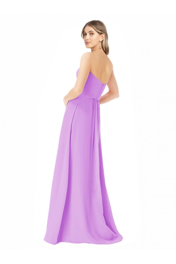 Violeta línea A Sin tirantes Gasa Largo Vestidos de dama de honor Al Por Mayor
