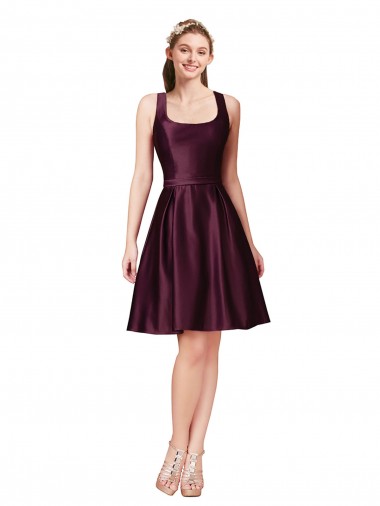 línea A Barco Satén Corto Vestidos de dama de honor / Vestidos de fiesta / Vestidos de cóctel Al Por Mayor