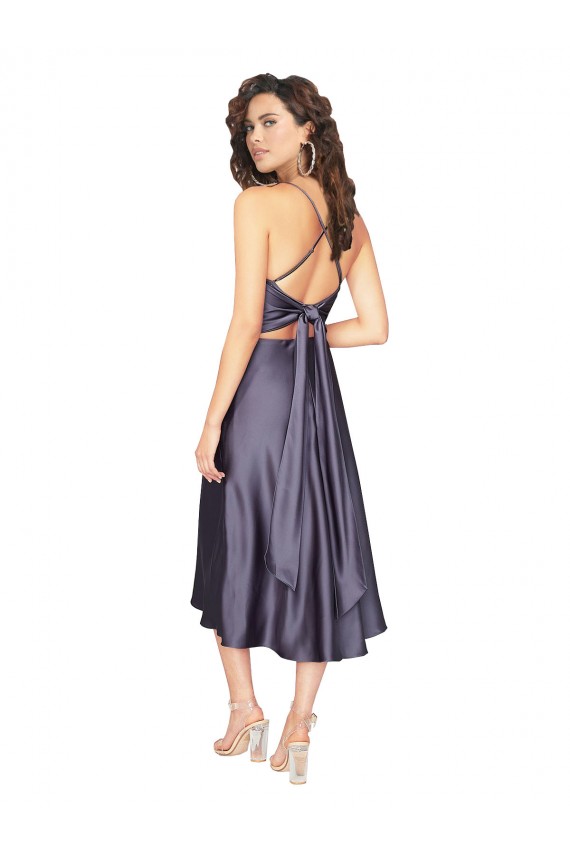 línea A Cucharón Midi Satén sedoso Corto Vestidos de dama de honor / Vestidos de fiesta / Vestidos de cóctel Al Por Mayor
