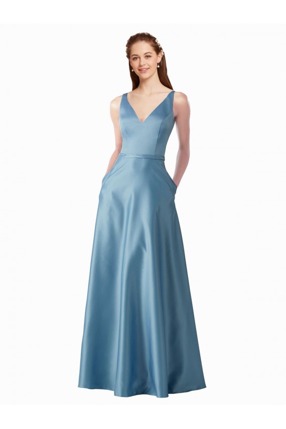 línea A Cuello Alto Satén Largo Vestidos de dama de honor / Vestidos de fiesta Al Por Mayor