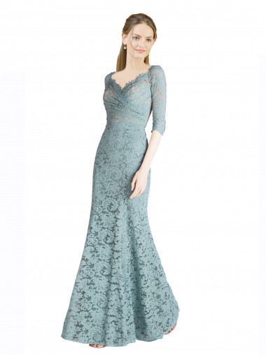 línea A Cuello de Corazón Encaje Largo Vestidos de dama de honor / Vestidos de fiesta Al Por Mayor