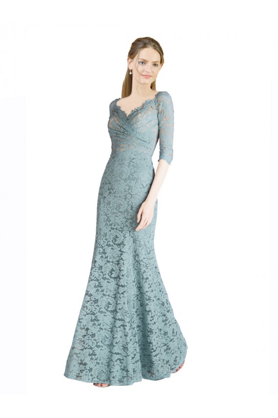 línea A Cuello de Corazón Encaje Largo Vestidos de dama de honor / Vestidos de fiesta Al Por Mayor