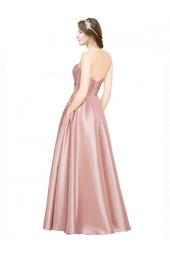 línea A Cuello de Corazón Sin tirantes Satén elástico Largo Formales Vestidos de dama de honor / Vestidos de fiesta Al Por Mayor