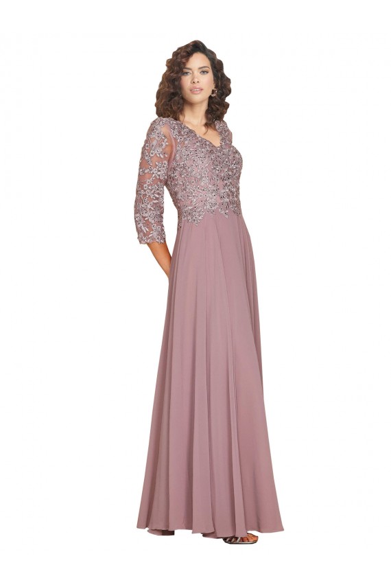 línea A Cuello en V Gasa Largo Vestidos de dama de honor / Vestidos de fiesta Al Por Mayor