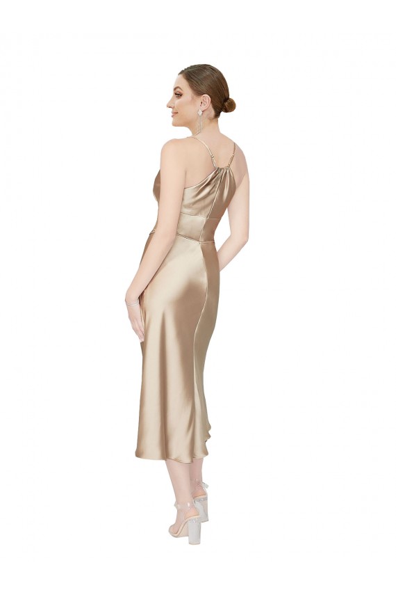 línea A Cuello en V Midi Satén sedoso Corto Formales Vestidos de dama de honor / Vestidos de fiesta / Vestidos de cóctel Al Por Mayor