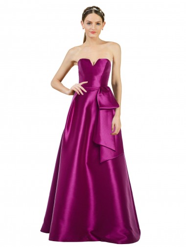 línea A Cuello en V Satén Largo Vestidos de dama de honor / Vestidos de fiesta Al Por Mayor