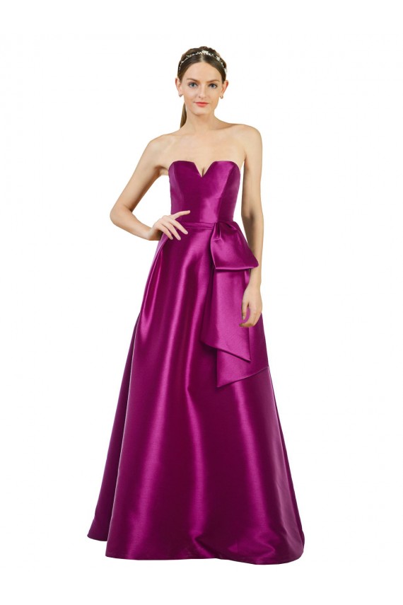 línea A Cuello en V Satén Largo Vestidos de dama de honor / Vestidos de fiesta Al Por Mayor