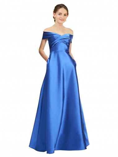 línea A Hombros Descubiertos Satén Largo Formales Vestidos de dama de honor / Vestidos de fiesta Al Por Mayor