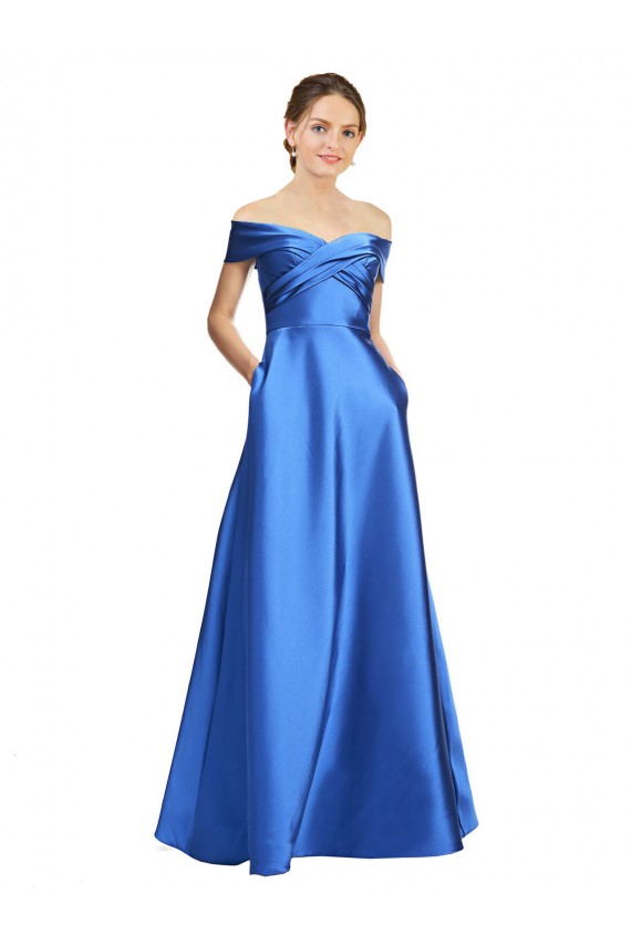 línea A Hombros Descubiertos Satén Largo Formales Vestidos de dama de honor / Vestidos de fiesta Al Por Mayor