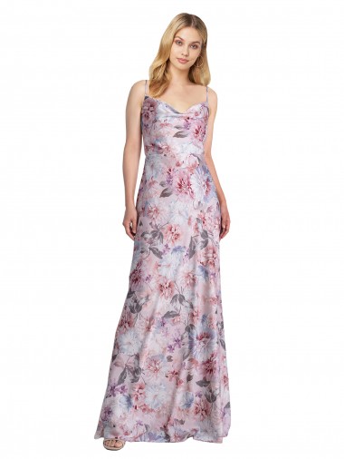 línea A Satén elástico Floral Largo Formales Vestidos de dama de honor / Vestidos de noche Al Por Mayor