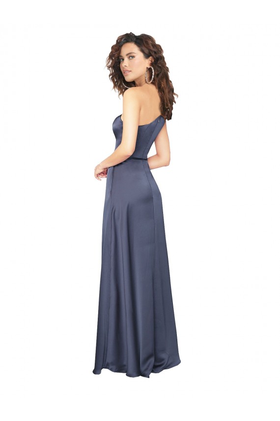 línea A Un Hombre Satén sedoso Largo Formales Vestidos de dama de honor / Vestidos de fiesta Al Por Mayor