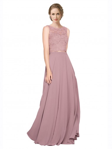 línea A Ilusión Gasa Encaje Largo Vestidos de dama de honor / Vestidos de fiesta Al Por Mayor