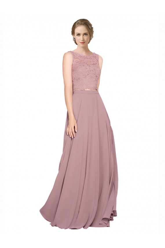 línea A Ilusión Gasa Encaje Largo Vestidos de dama de honor / Vestidos de fiesta Al Por Mayor